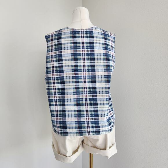 90s Vintage Cherokee Red White Blue Plaid Cotton Vest Button Front Grunge L - Picture 4 of 6